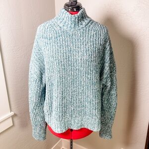 J.Crew Blue Chunky Knit Mock Neck Sweater L Cotton Blend Cozy